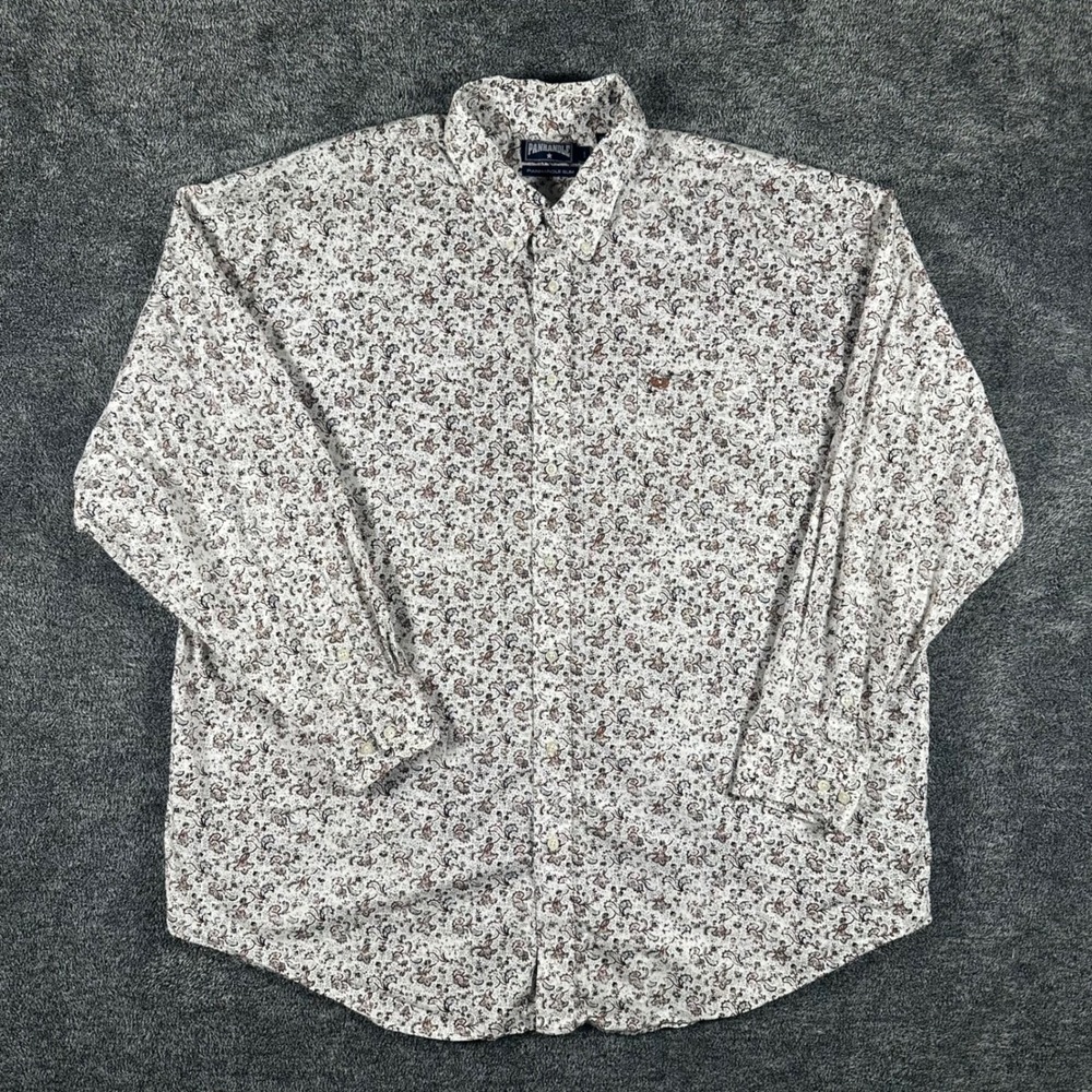 Panhandle Slim Shirt Mens XXL White Brown Paisley AOP Button Down Western